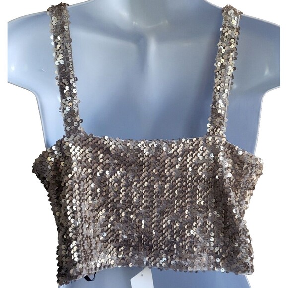 NWT Forever 21 Rose Gold Sequin Glitter Crop Top Tank Medium NEW - Picture 2 of 6